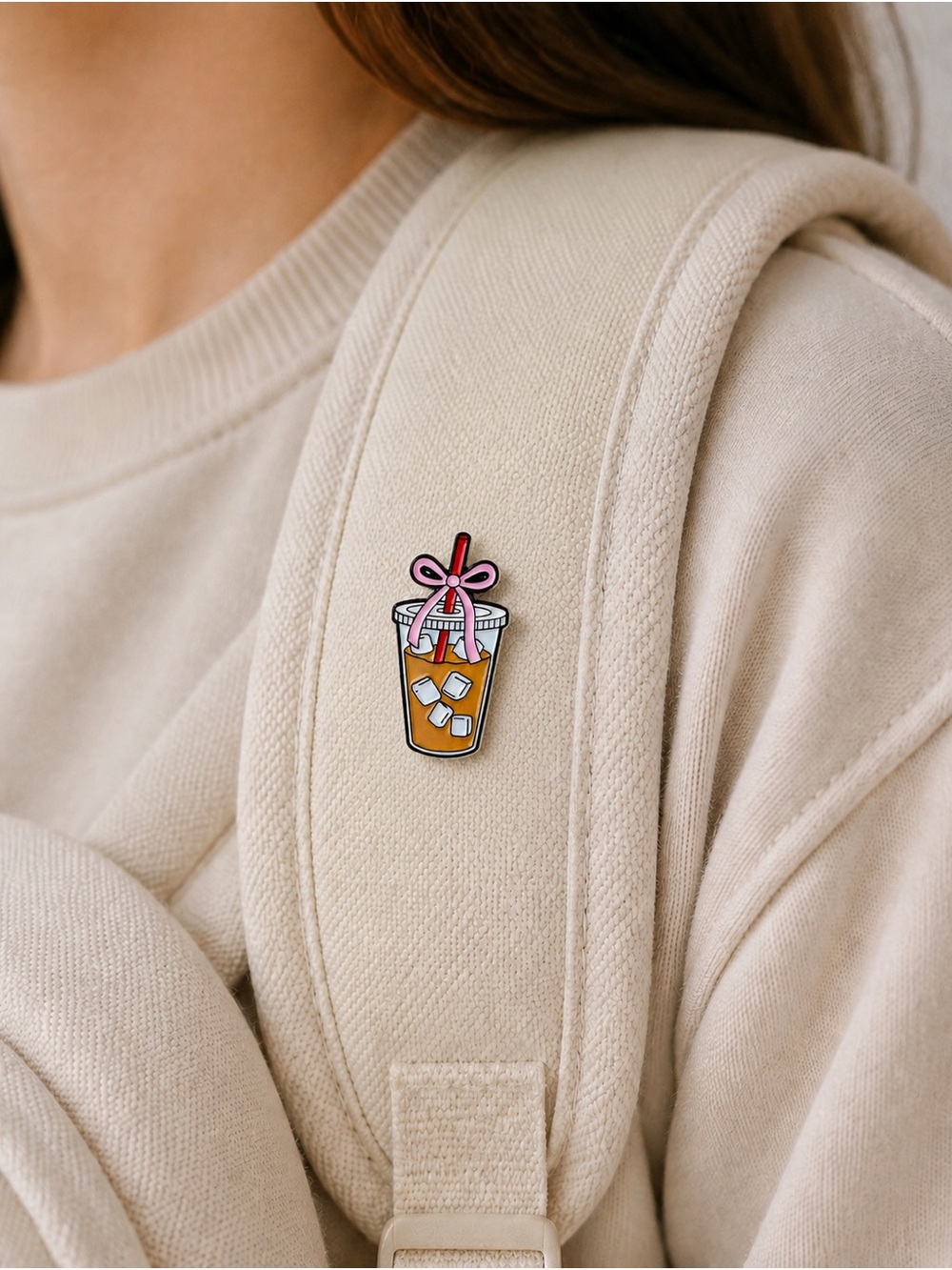 Pink Bow Iced Coffee Cup Enamel Lapel Pin